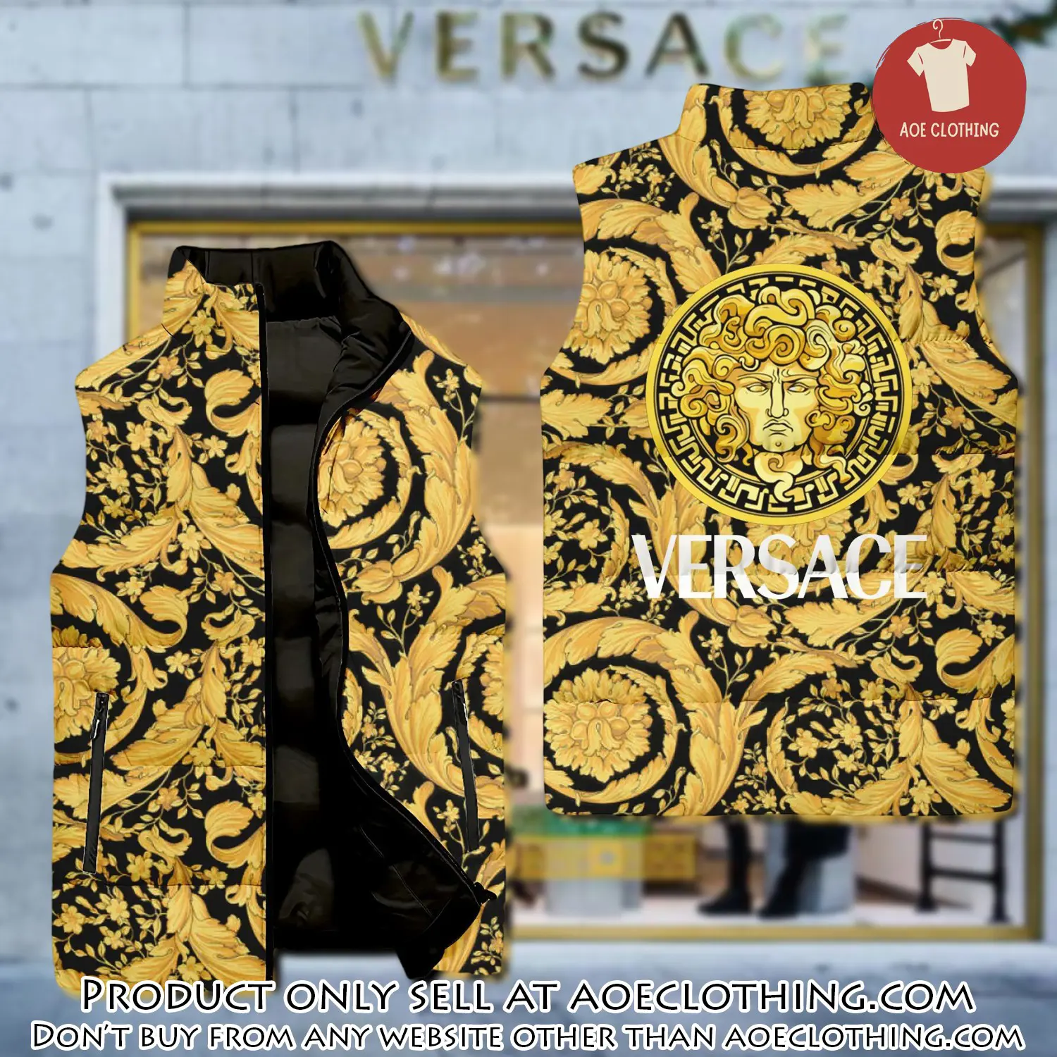 Versace yellow black logo type 02 luxury brand 3d sleeveless down jacket aoe2351182